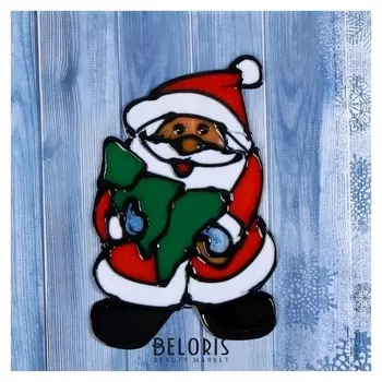 Наклейка на стекло "Дед мороз с ёлочкой" 14х9 см