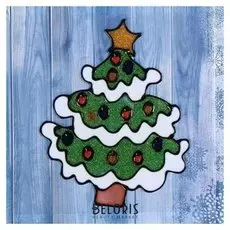Наклейка на стекло "Ёлочка с шариками в снегу" 17х14 см