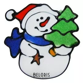 Наклейка на стекло "Снеговик с ёлочкой и звёздочкой" 11х9,5 см