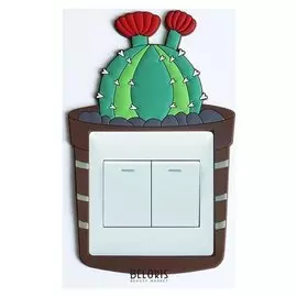 Наклейка на выключатель "Кактус цветущий" объемная светится в темноте 8,6х8,6 см, 11,5х18 см