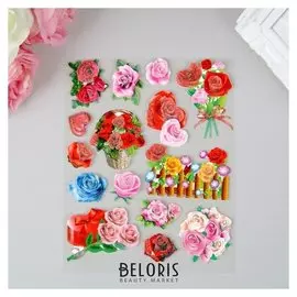 Наклейка пластик, картон 6D с блёстками "Миллион роз" 25х17 см