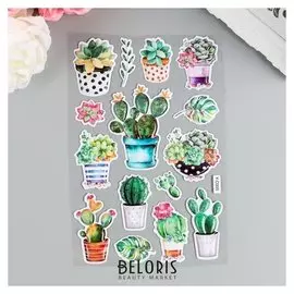 Наклейка пластик с блёстками выпуклая "Кактусы" 29х16 см