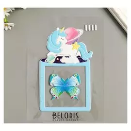 Наклейка пластик светится в темноте на выключатель "Единорог и бабочка" 25х16,5 см