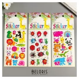 Наклейка пластик выпуклая с золотыми линиями "Животный мир" 23,5х10 см