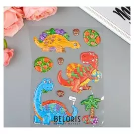 Наклейка пластик выпуклая текстура под дерево "Динозавры" 30х18 см