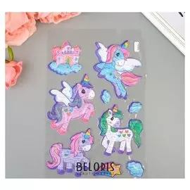 Наклейка пластик выпуклая текстура под дерево "Единороги" 30х18 см