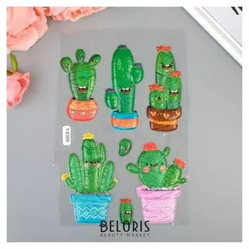 Наклейка пластик выпуклая текстура под дерево "Кактусы" 30х18 см