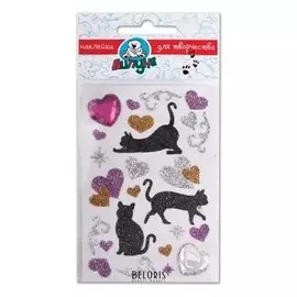 Наклейки Блестящие кошки с сердцами с европодвесом