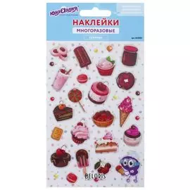 Наклейки гелевые "Сладости", многоразовые, с тиснением фольгой, 10х15 см