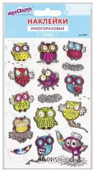 Наклейки гелевые "Совы", многоразовые, голографические, 10х15 см