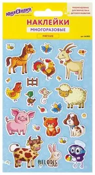 Наклейки зефирные "Юнландик в деревне", многоразовые, 10х15 см