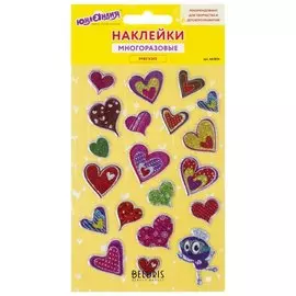 Наклейки зефирные "Сердца", многоразовые, с блестками, 10х15 см