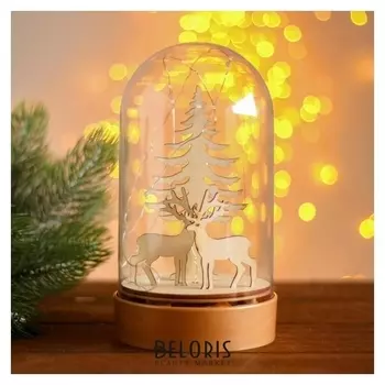 Настольный декор с подсветкой «Олени и ёлка» 19х10х10 см