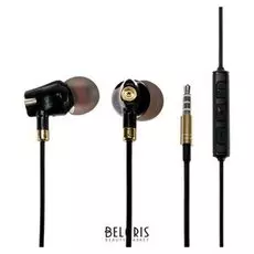 Наушники Luazon, вакуумные, микрофон, черные с золотом