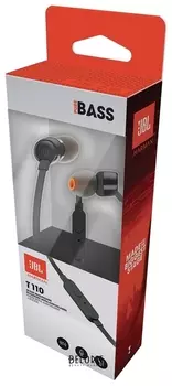 Наушники с микрофоном (гарнитура) JBL T110 BLK, проводные, 1,2 м, вкладыши, стерео, черные