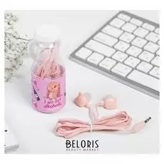 Наушники в бутылке, «Зайка», вакуумные, розовые