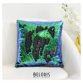 Наволочка декоративная хамелеон 37×37 см, цвет морской - глянцевый чёрный, пайетки, 100%п/э