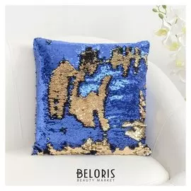 Наволочка декоративная хамелеон 37×37 см, цвет золото - василёк, пайетки, 100%п/э