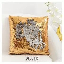 Наволочка декоративная хамелеон 37×37 см, цвет золото - серебро, пайетки, 100%п/э