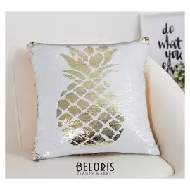 Наволочка декоративная хамелеон 40*40 см ананас, пайетки, 100% п/э