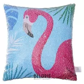 Наволочка декоративная с пайетками "Этель" фламинго, 40х40 см, велюр, 100% п/э