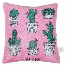 Наволочка декоративная с пайетками "Этель" кактусы, 40х40 см, велюр, 100% п/э