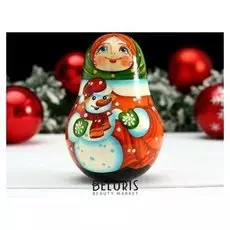Неваляшка «Девочка со снеговиком», 11х6 см, ручная роспись