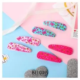 Невидимка для волос "Герти" (Набор 6 шт) 5,5 см бабочки и цветы