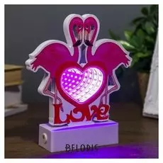 Ночник "Два фламинго" эффект бесконечности 27хled диоды розовые от USB 20х15,5х4,5 см