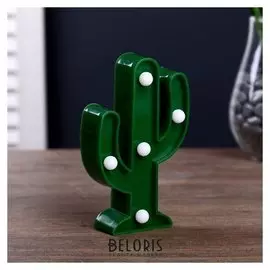 Ночник "Кактус малый" 5 LED батарейки 3xag13 зеленый 7,5х3х12 см.