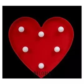 Ночник пластик от батареек 2АА "Красное сердце" 16х16х2,8 см