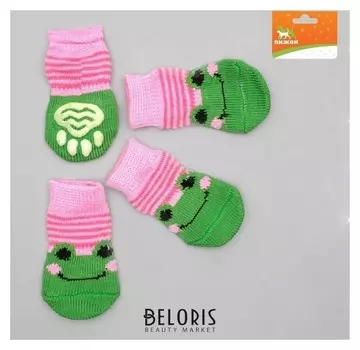 Носки нескользящие, размер M (3/4 х 7 см), набор 4 шт, микс расцветок для девочки