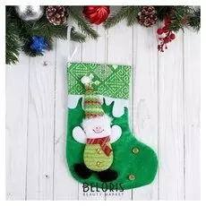 Носок для подарков "Снежный кантик" 19*26 см, снеговик с пуговками