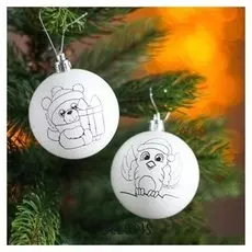 Новогоднее елочное украшение под раскраску "Мишка и снегирь", набор 2 шт, размер шара 5,5 см 43596