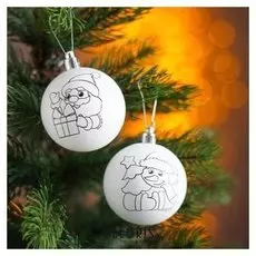 Новогоднее елочное украшение под раскраску "С новым годом!", набор 2 шт, размер шара 5,5 см 43596