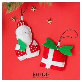 Новогодние игрушки, брелоки из фетра "Дед мороз с подарками"