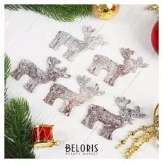 Новогодний декор из коры «Олени», белёный