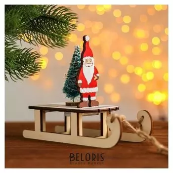 Новогодний декор с подсветкой «Дед мороз на санках» 2 круглые, 8х18х15,5 см