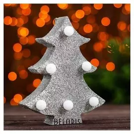 Новогодний декор с подсветкой "Ёлка" серебро 4,5×13×15,5 см