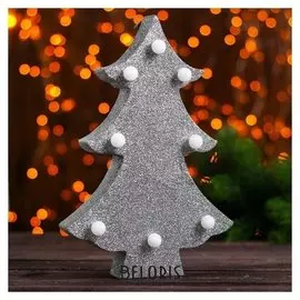 Новогодний декор с подсветкой "Ёлка" серебро 4×14×21 см