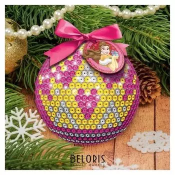 Новогодний ёлочный шар принцессы: белла с пайетками