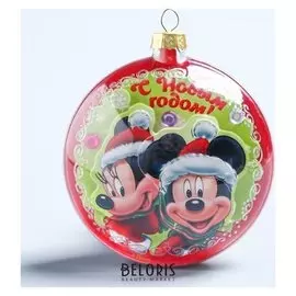 Новогодний ёлочный шар "С новым годом" микки маус и его друзья с 3D аппликацией