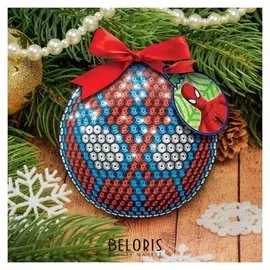 Новогодний шар человек-паук с пайетками + крепления + лента + мини-открытка