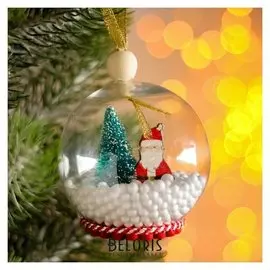 Новогодний шар с деревянной фигуркой «Дед мороз» 8х8 см