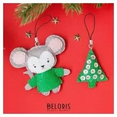 Новогодняя игрушка, брелок из фетра "Мышка и елочка"