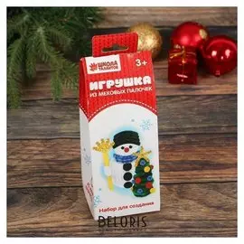 Новогодняя мягкая игрушка из меховых палочек "Снеговик и ёлочка"