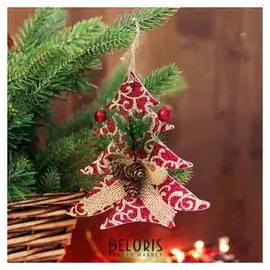 Новогодняя подвеска «Ёлка с шишками и бантиком» 2х14,5х15 см