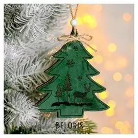 Новогодняя подвеска на ёлку «Ёлка с узорами» с бархатом 12х11х0,3 см