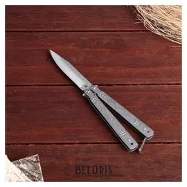 Нож-бабочка мастер К, лезвие 7,5см, металлик, рукоять с драконами 9,5см