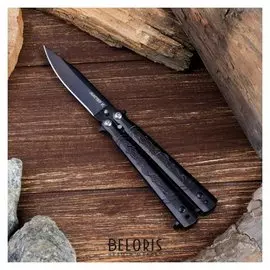 Нож-бабочка мастер К, лезвие 7,5см, черный, рукоять с драконами 9,5см